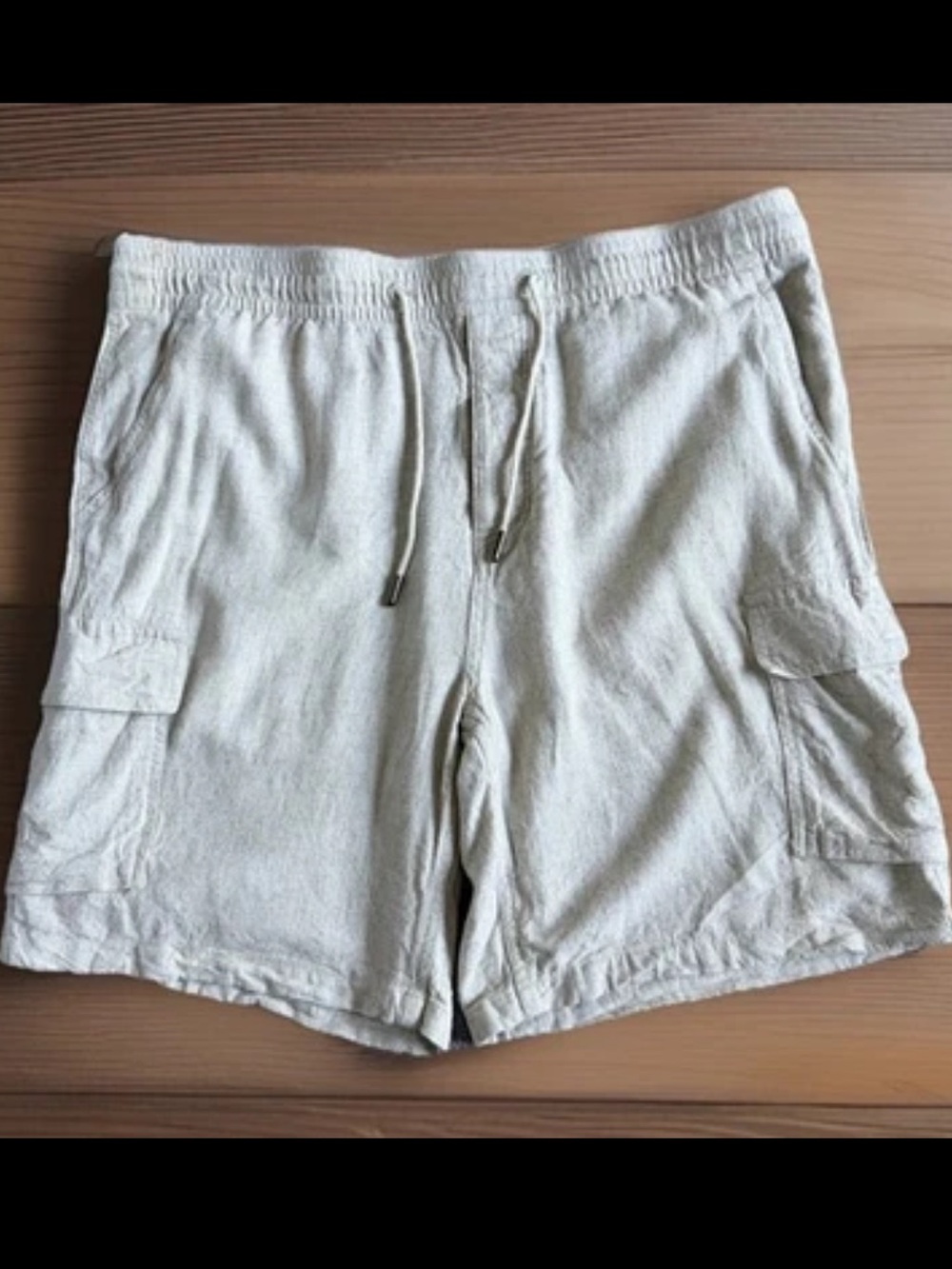 KENNETH COLE Shorts Mens Size 36 Light Khaki/Tan Drawstring Linen Cargo Shorts